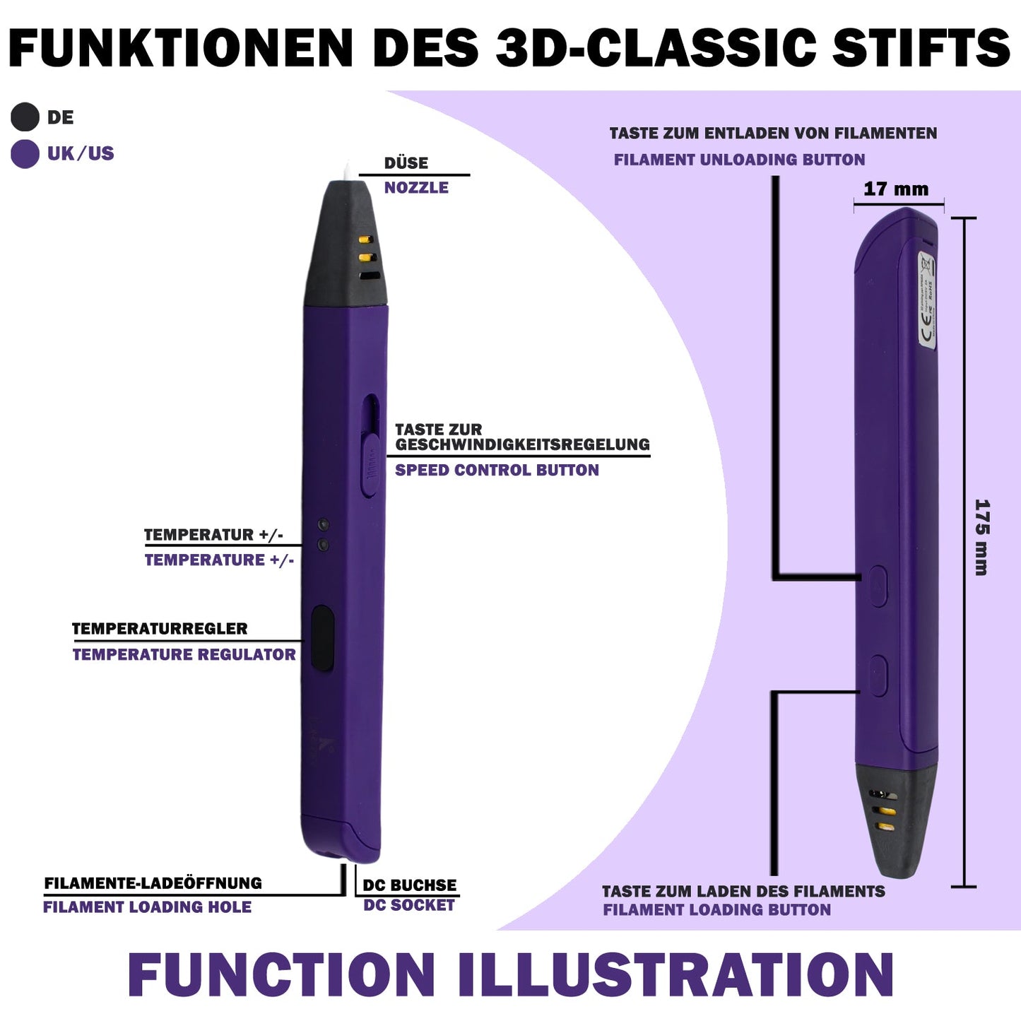 3D Stift mit Filamenten, Klassisches Modell für Kinder und Erwachsene