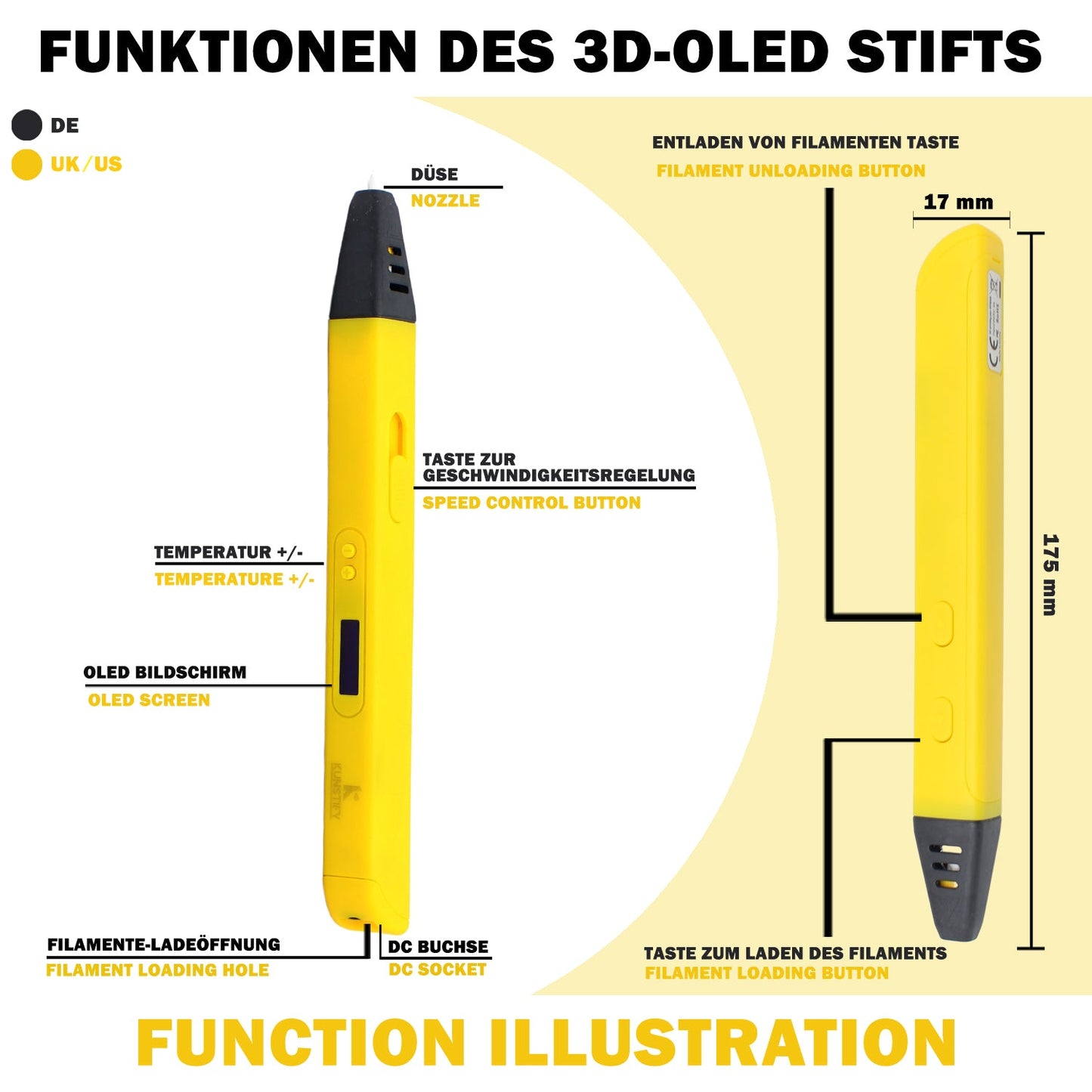 3D Stift mit OLED Screen, Profimodell für Kinder und Erwachsene