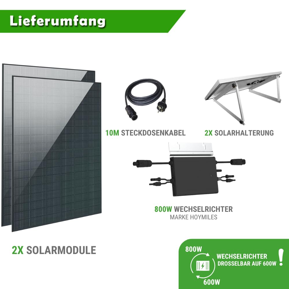 Set 52 - Balkonkraftwerk - 800W Wechselrichter + 10m Betteri Kabel + Flachdach-Halterung