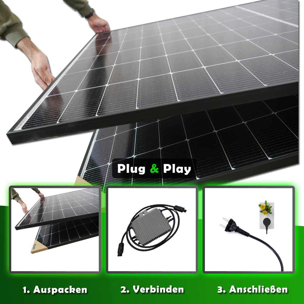 Balkonkraftwerk - 1 Solarmodul+Wechselrichter+Betterie Kabel
