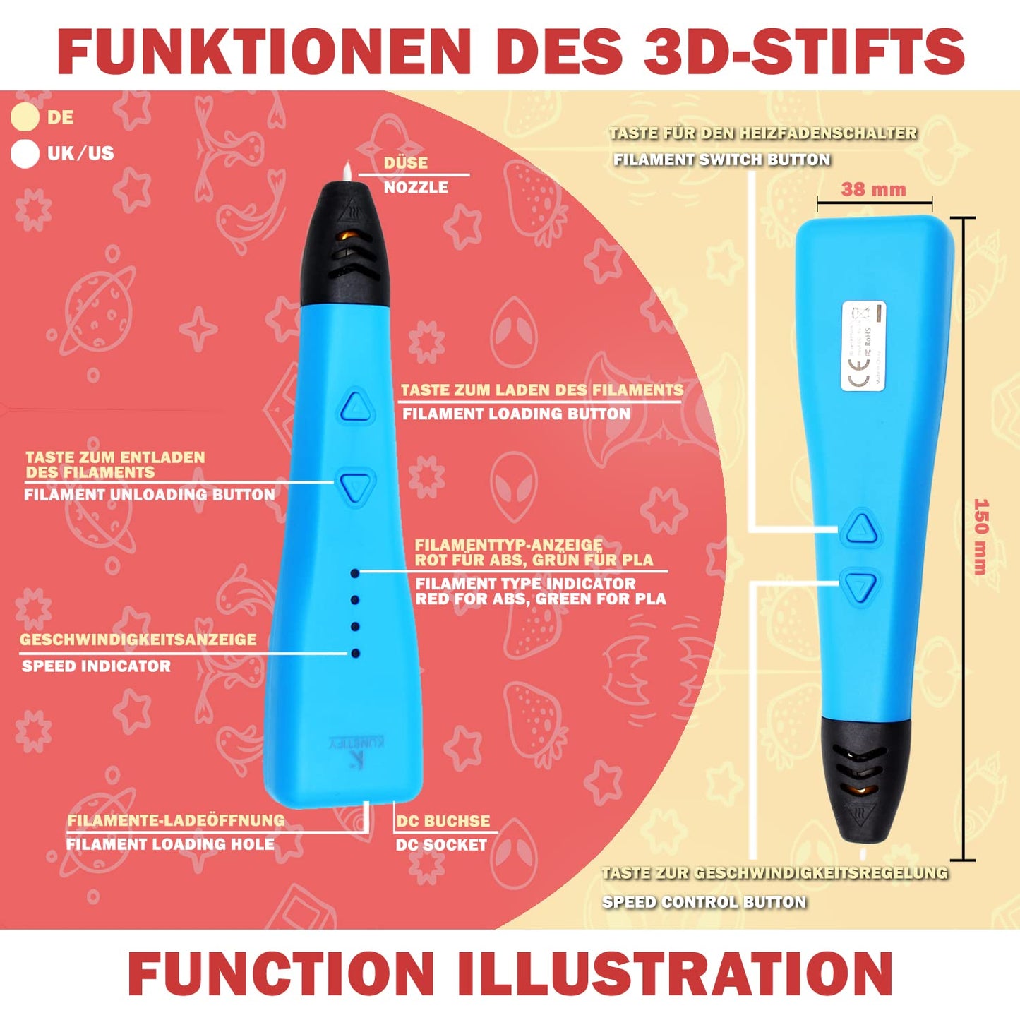 3D Stift mit Filamenten, Einsteigermodell für Kinder und Erwachsene