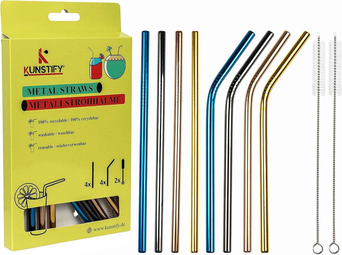 KUNSTIFY Metall Strohhalme für Cocktail Gläser Bubble Tea Trinkhalm Qualitativ