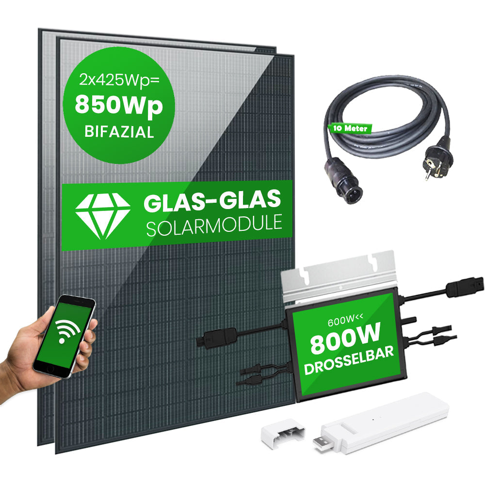 Set 58 - Balkonkraftwerk bifazial - 800W + 10m Betteri Kabel