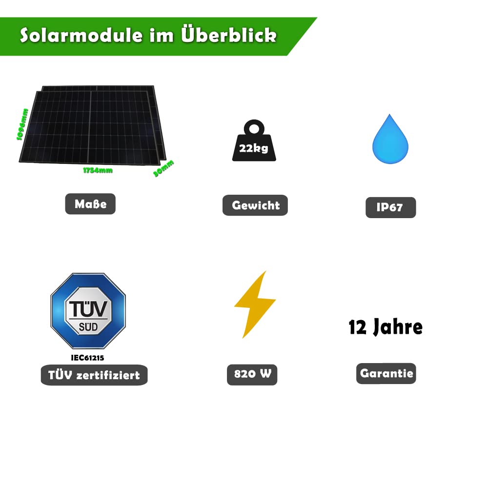 Set 39 - Balkonkraftwerk fullblack - 600W Deye + 5m Betteri Kabel + Solarmodul-Halterung