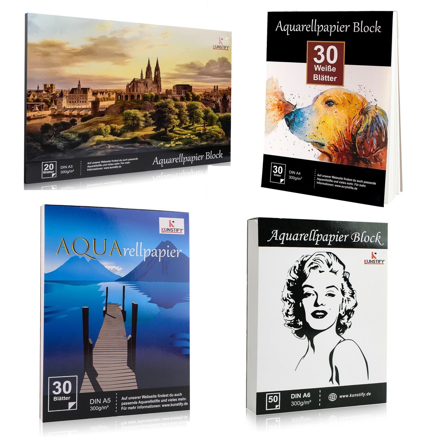 KUNSTIFY Aquarellpapier Aquarell Papier Block Malblock Zeichenblock A3 A4 A5 A6