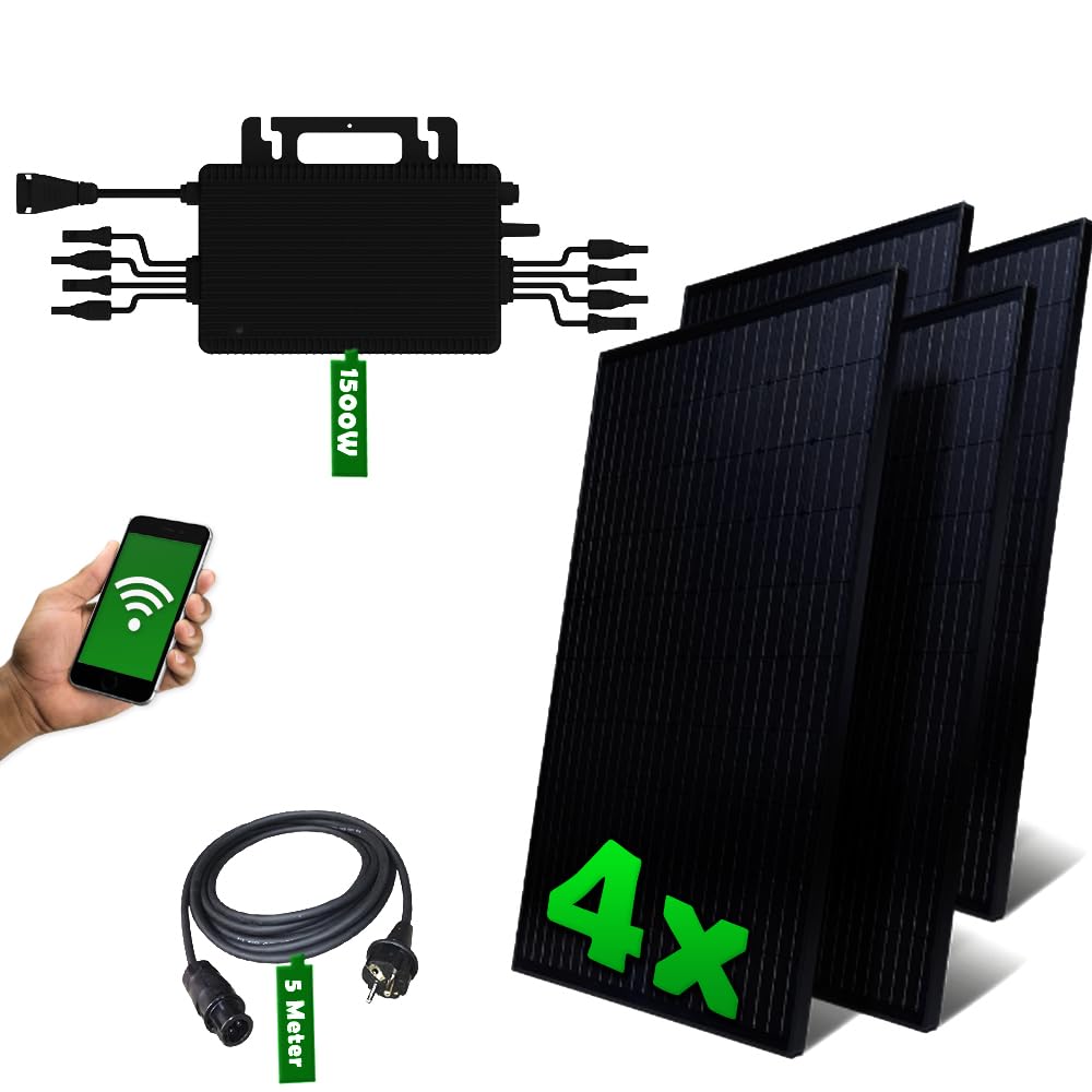 Set 47 - Balkonkraftwerk - 4x Solarmodule - 1500W Wechselrichter + 5m Betteri Kabel