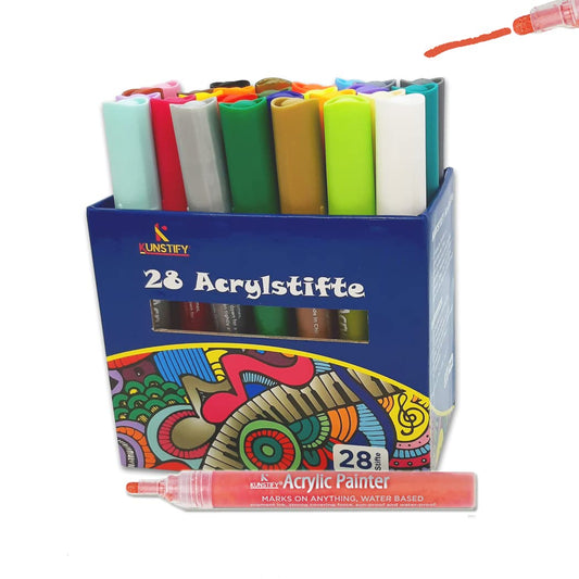 28 Acrylstifte Farbenset - 2mm Strichstärke - Das Allrounder Paket