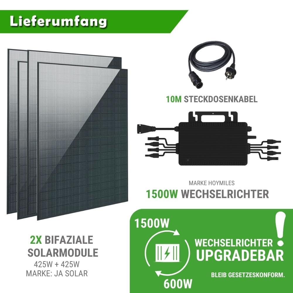 Set 64 - Balkonkraftwerk bifazial - 4x Solarmodule - 1500W + 10m Betteri Kabel