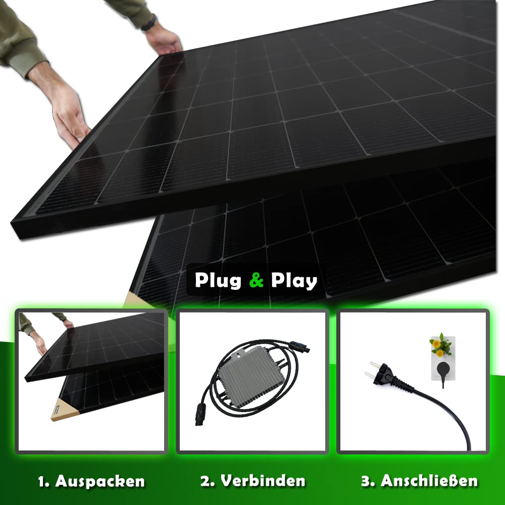 Set 39 - Balkonkraftwerk fullblack - 600W Deye + 5m Betteri Kabel + Solarmodul-Halterung