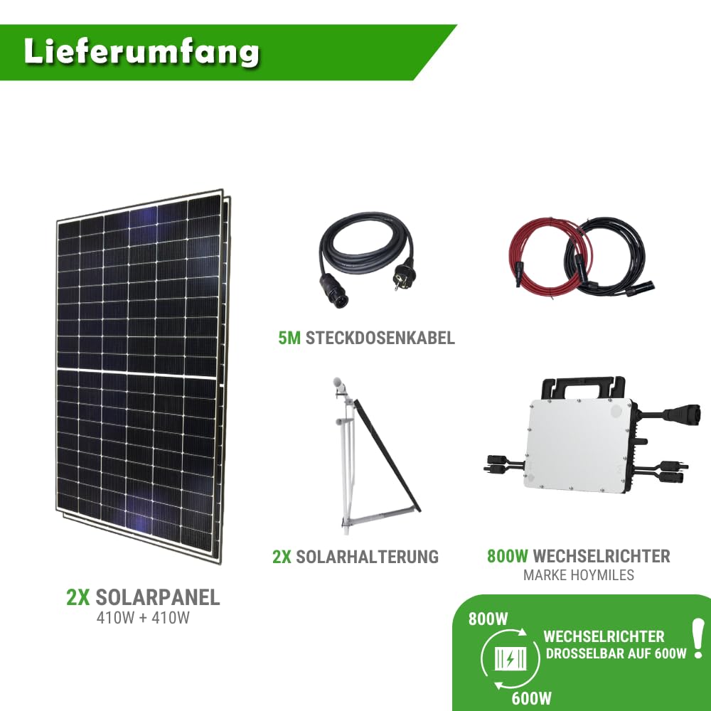 Set 33 - Balkonkraftwerk - 800W Wechselrichter + 5m Betteri Kabel + Solarmodul-Halterung + MC4 Kabel