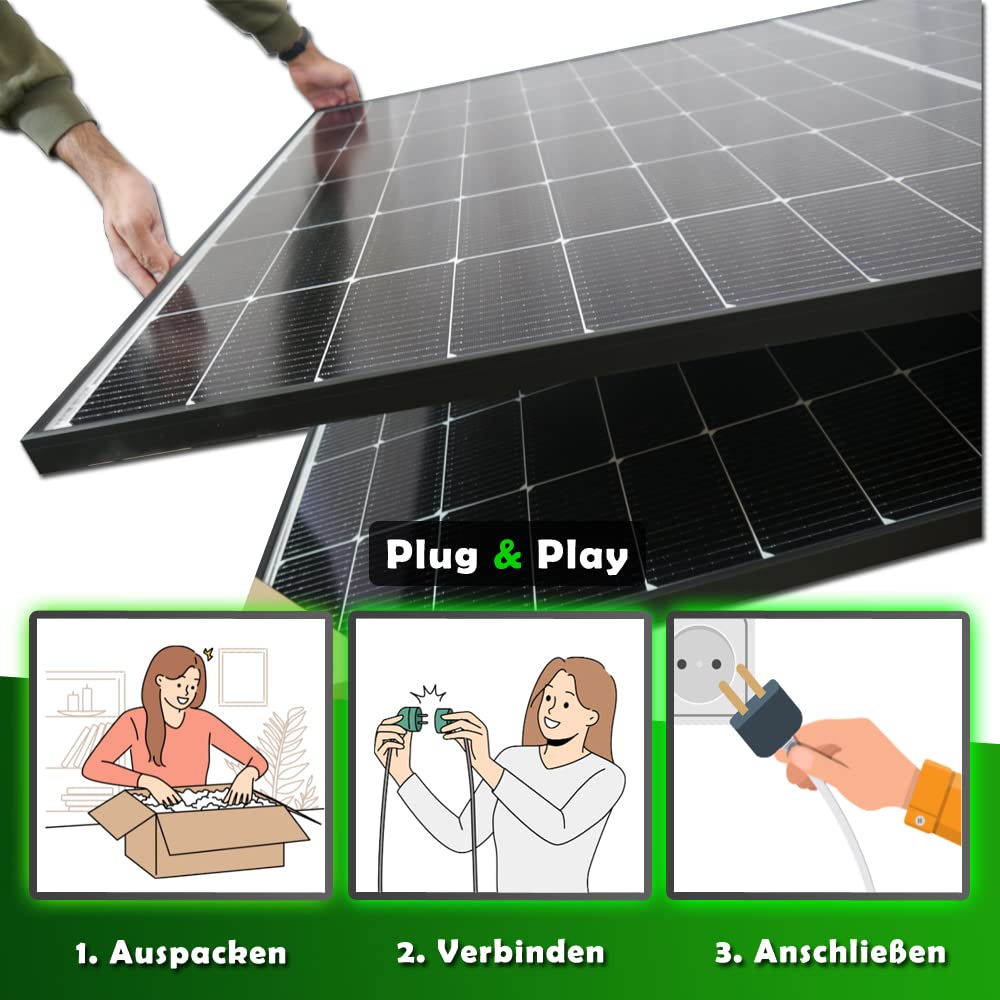 Set 66 - Balkonkraftwerk bifazial - 4x Solarmodule - 1500W + 10m Betteri Kabel + 2x Flachdach-Halterung